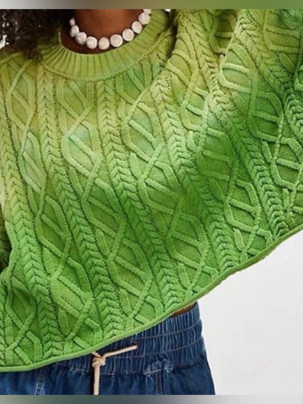 Free People Washed Ashore Cable Knit Sweater - Kiwi Combo Color - Size L
